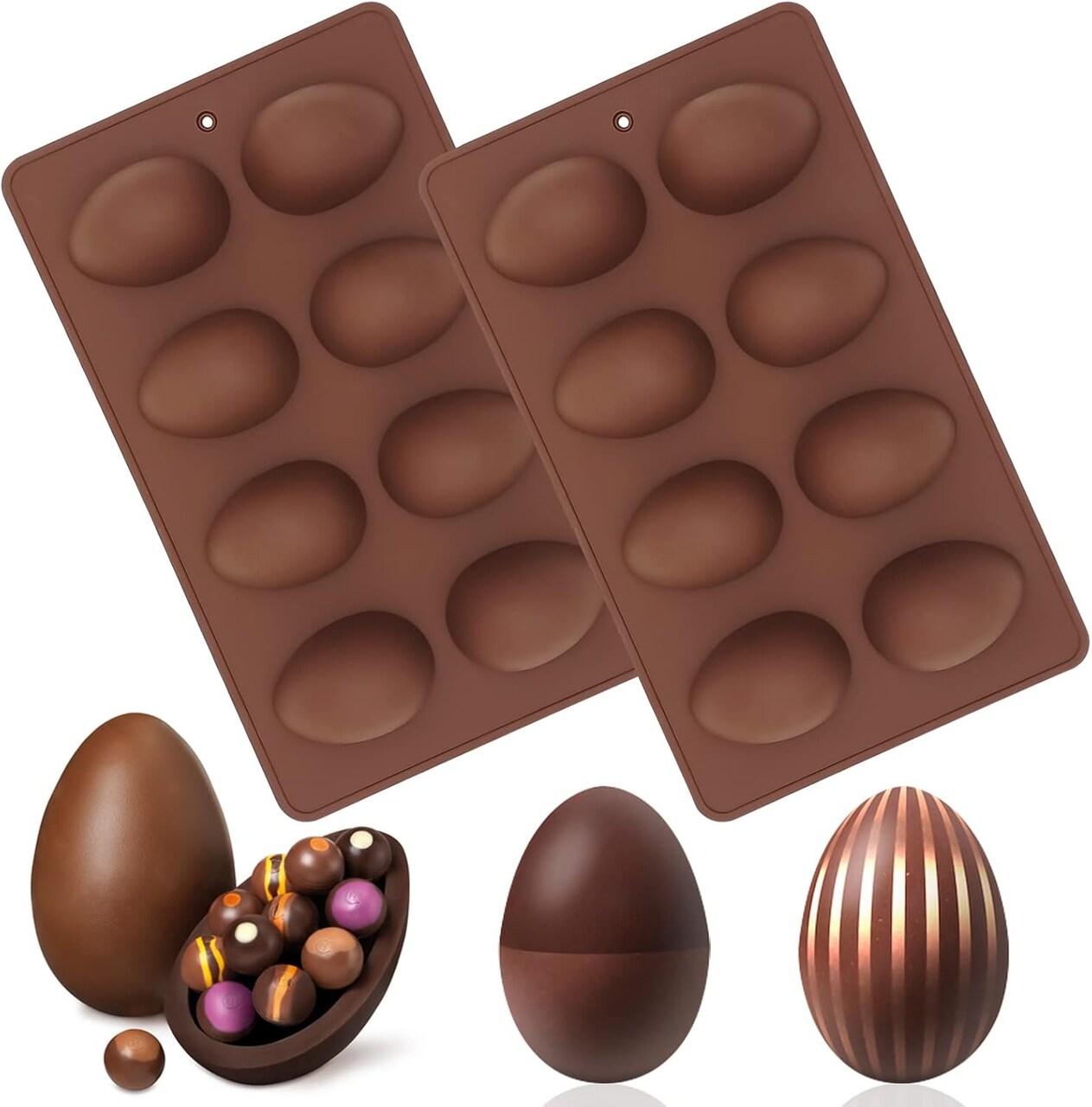 2-pack Easter Egg Silicone Molds for Cake Decorating,Peanut Butter Chocolate, Candy, Muffin Cake, Cupcake, Jello, Jello, Baking Pan,Yogurt and Ice Cream Non Stick Easter Egg Shaped Silicone Molds